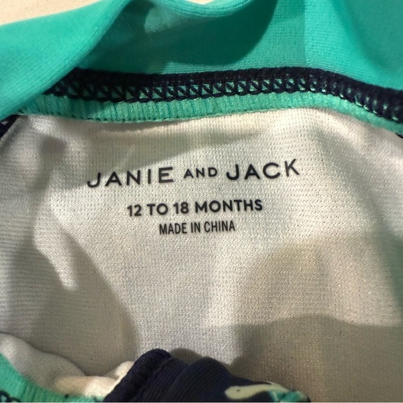 Janie and Jack Turtle Rashgaurd Swimsuit Baby Size 12 to 18 Months Navy/Teal - Picture 4 of 7